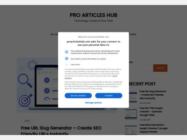 SEO analysis preview of proarticleshub.com