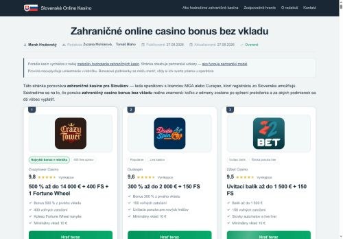 SEO analysis preview of zahranicneonlinecasinobonusbezvkladu.com
